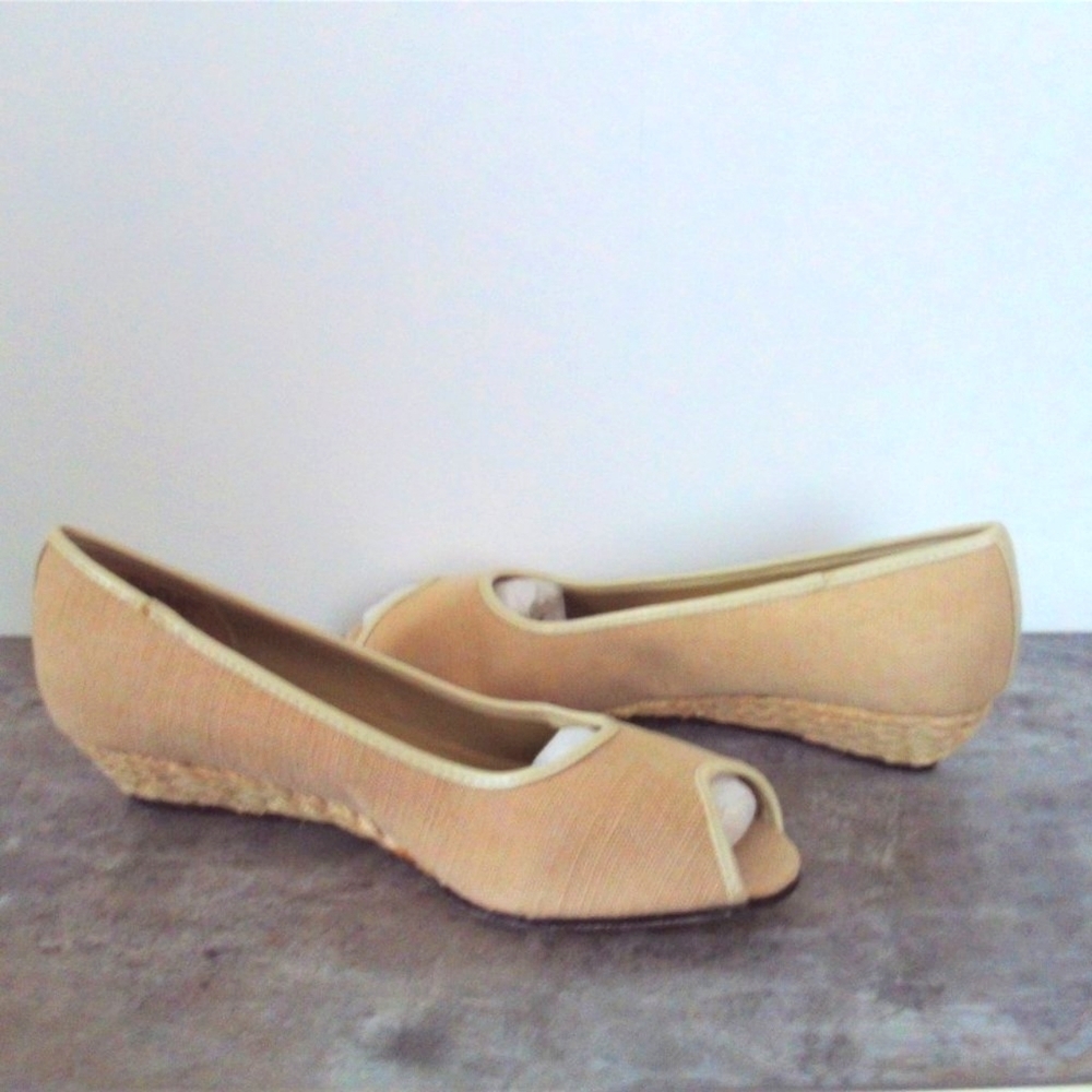 Tan Open Toe Low Heel Espadrille Sandals
